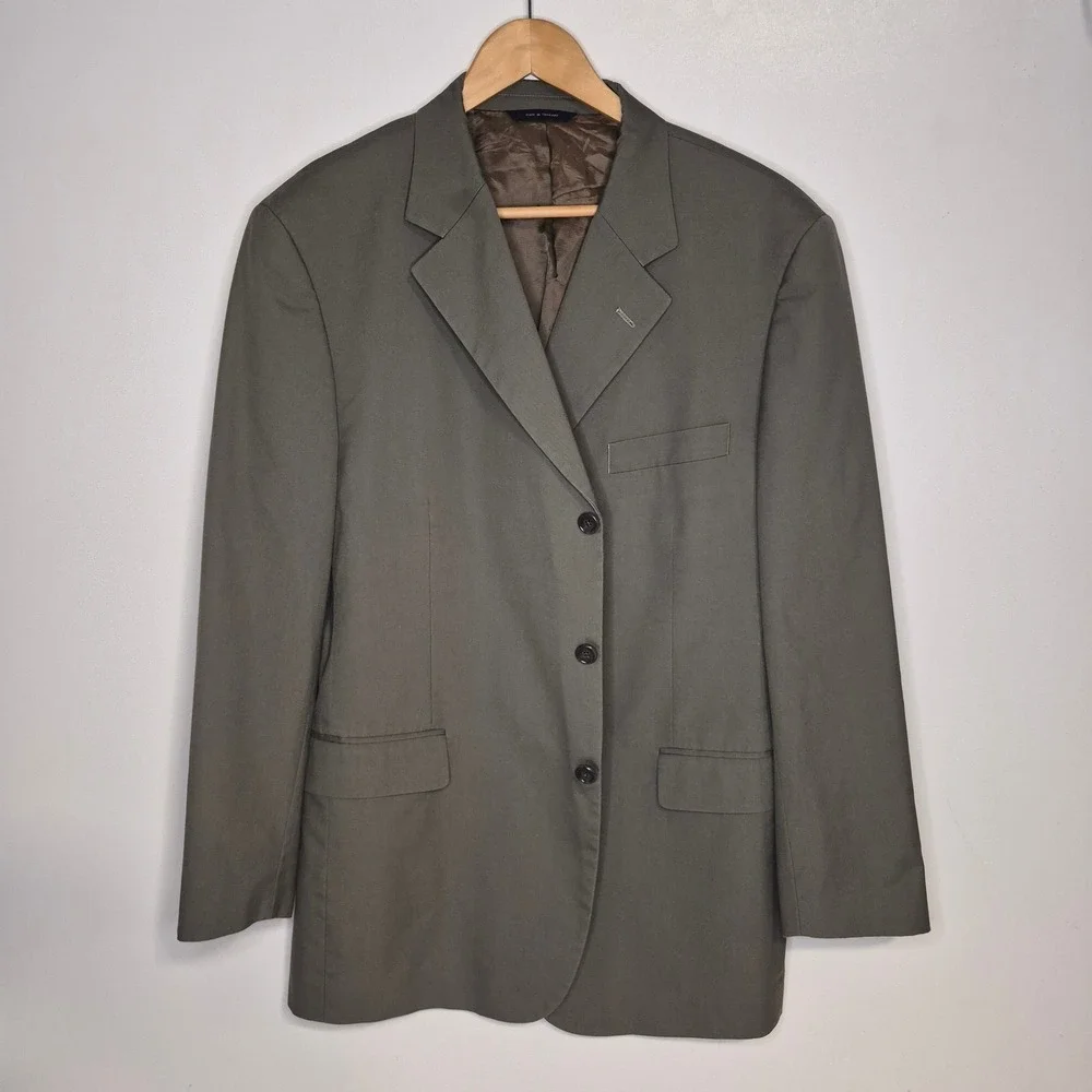 Brooks Brothers Blazer Men 44R Olive Green Brookscool Poplin 3-Button Sport Coat